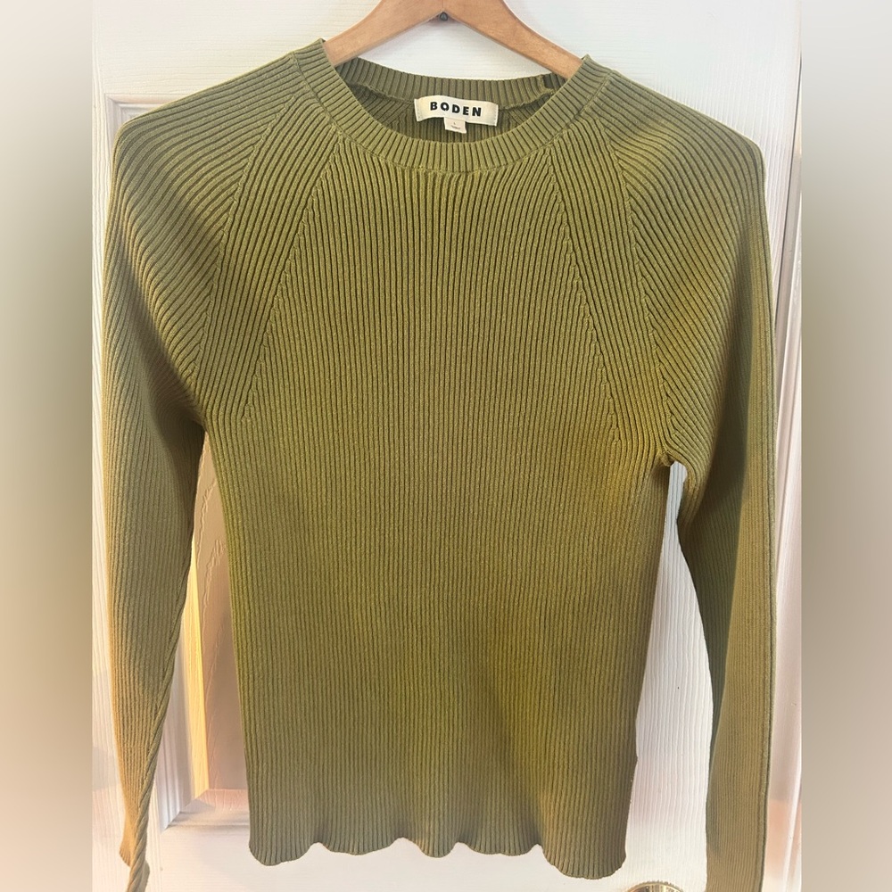 Boden Sage Green Ribbed Knit Sweater
